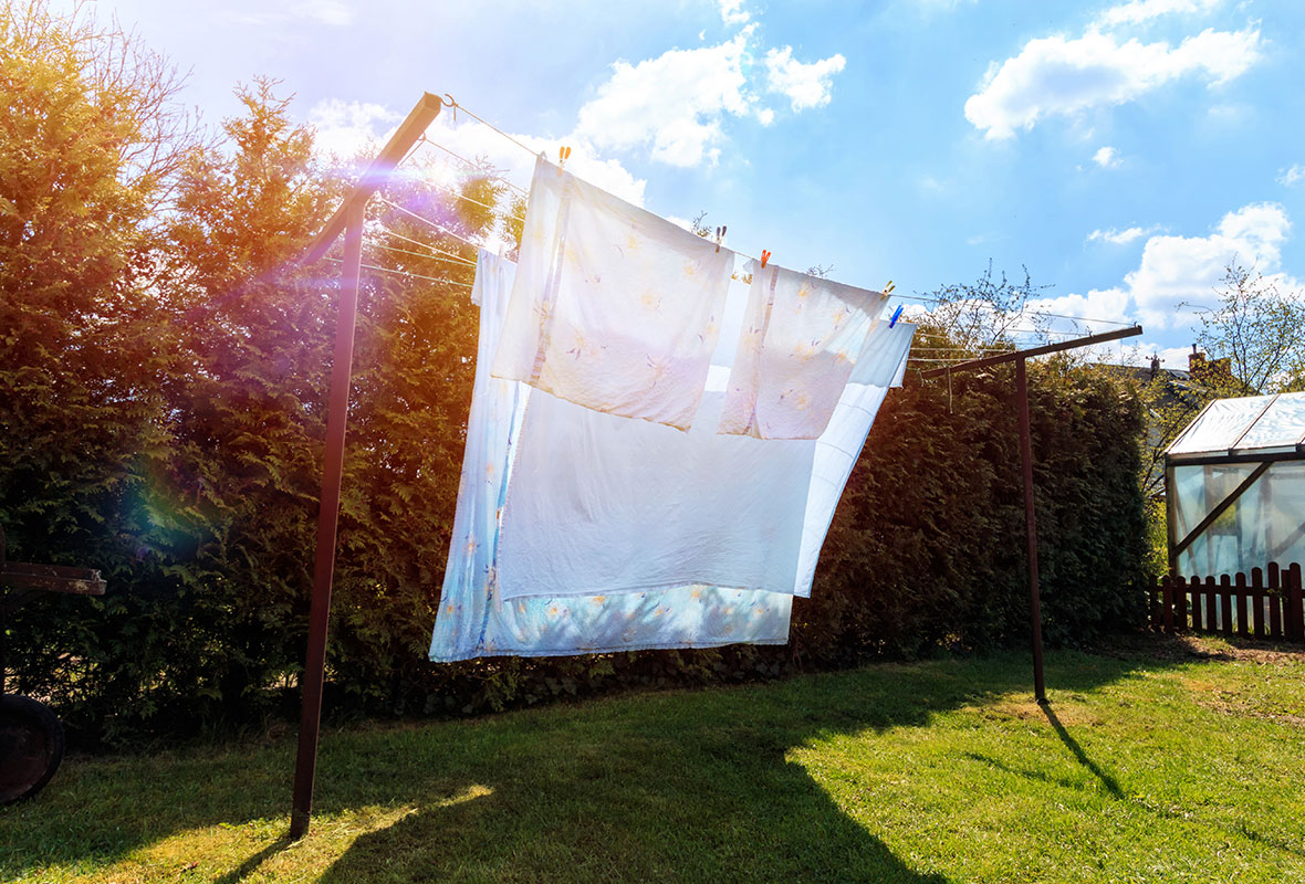Sheets drying on a washing line